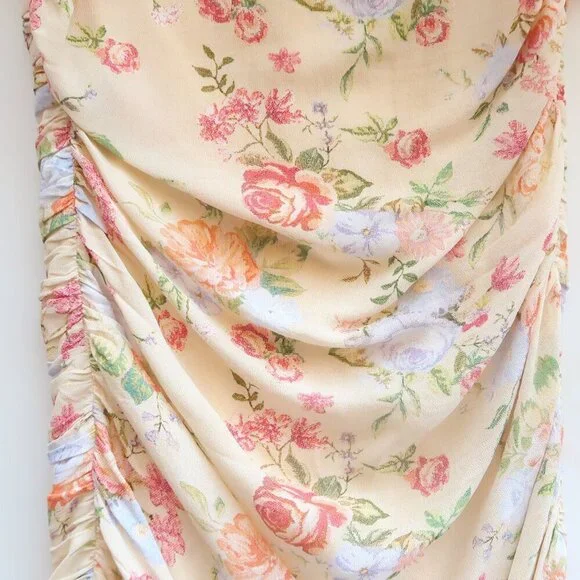 WeWoreWhat Ronnie Yellow Floral Spaghetti Strap Sleeveless Ruched Mini Dress S - Picture 10 of 13